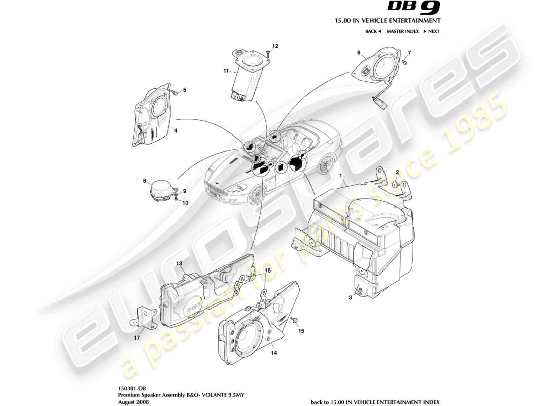 aston martin db9 (2011) speaker, premium, volante parts diagram