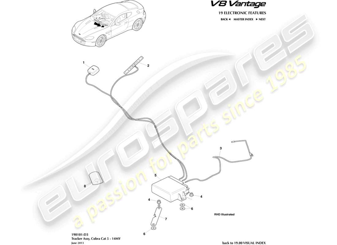 aston martin v8 vantage (2011) tracker, cobra, 14my part diagram