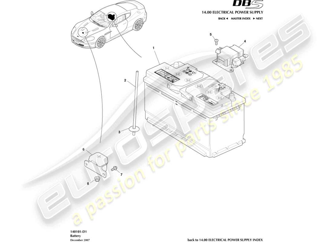 aston martin dbs (2007) battery parts diagram