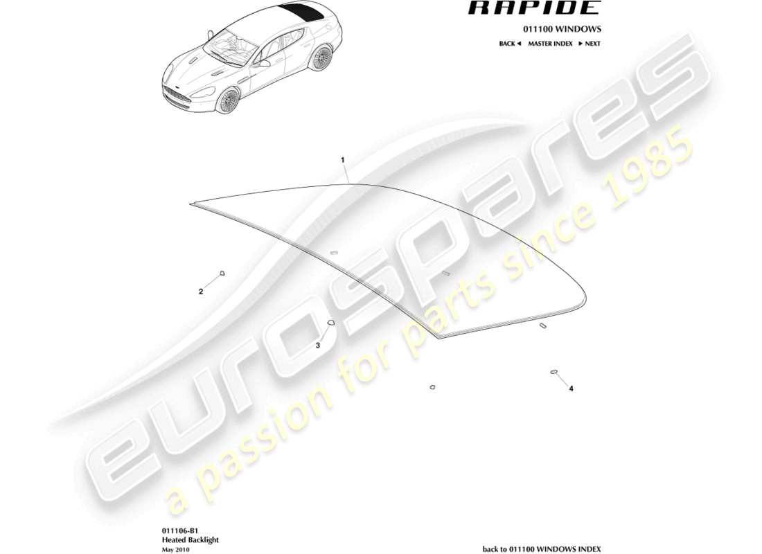aston martin rapide (2010) rear windscreen parts diagram