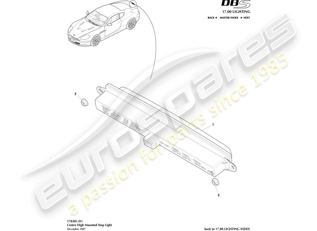 aston martin dbs (2012) high mounted stop light part diagram