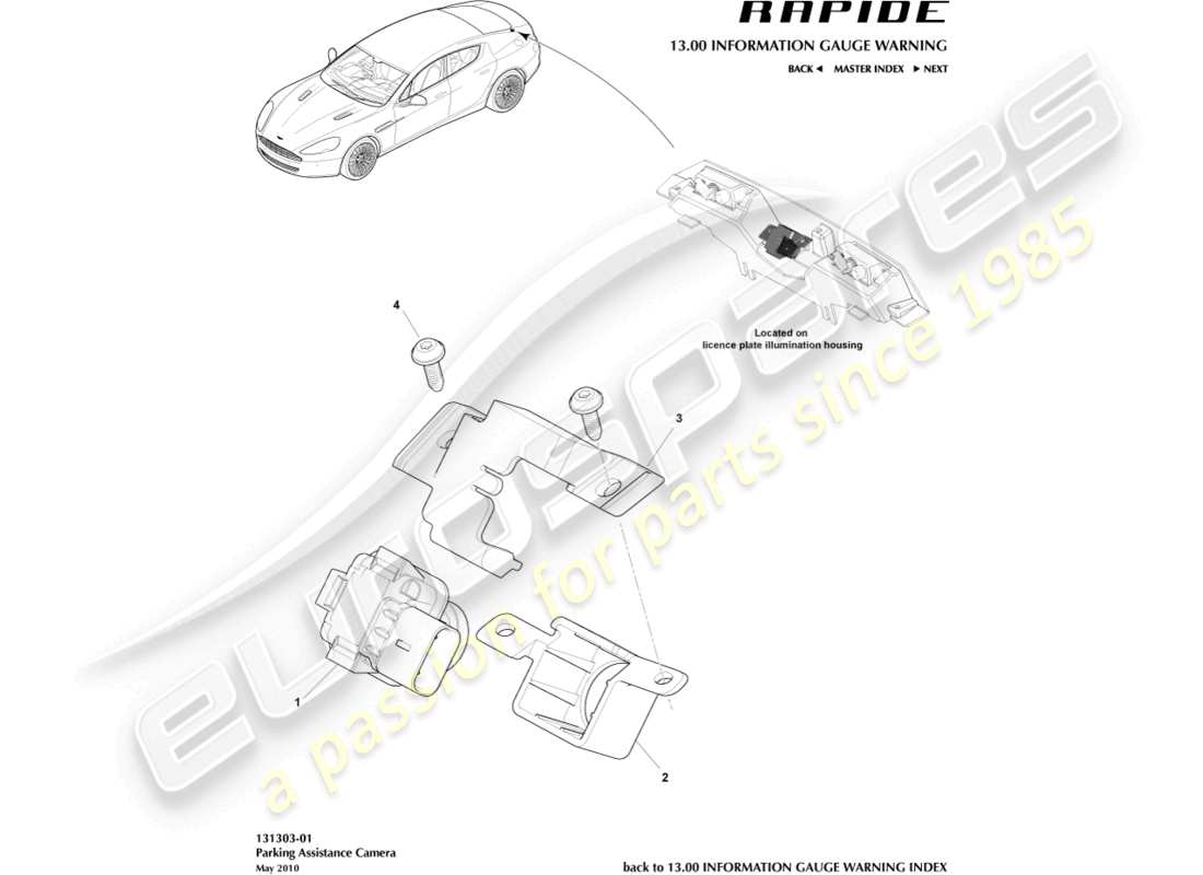 aston martin rapide (2013) parking aid camera parts diagram