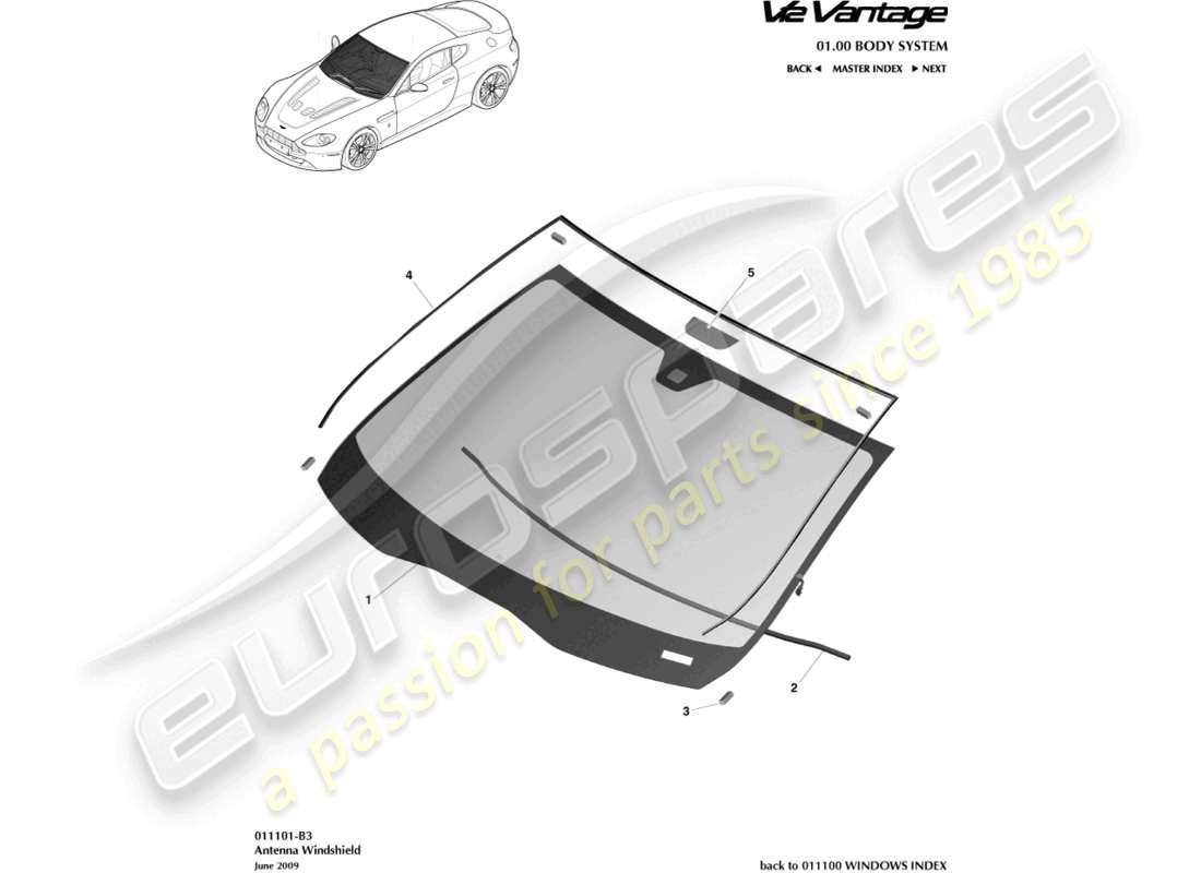 aston martin v12 vantage (2013) windshield part diagram