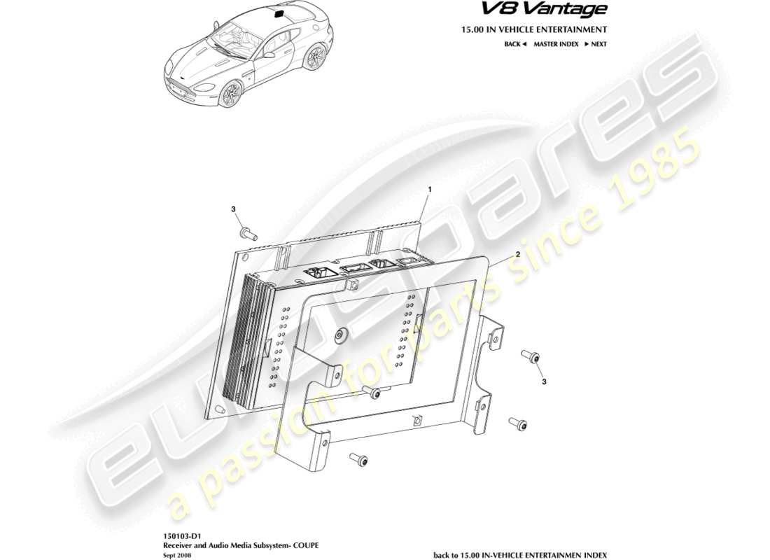 a part diagram from the Aston Martin V8 Vantage (2013) parts catalogue