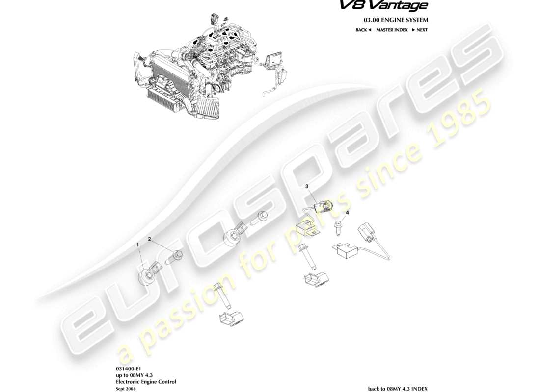 a part diagram from the aston martin v8 vantage (2009) parts catalogue