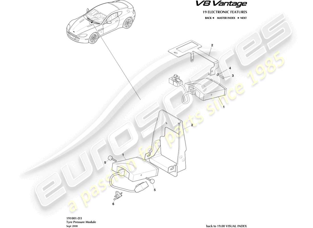 a part diagram from the aston martin v8 vantage (2009) parts catalogue