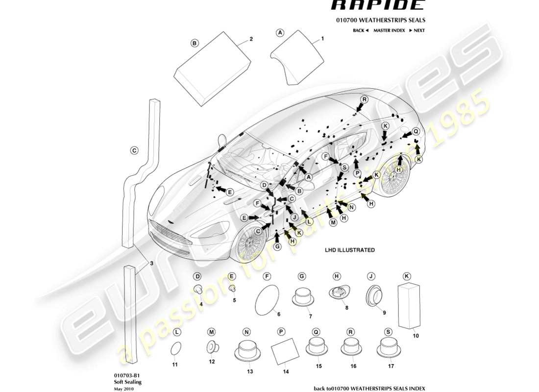 a part diagram from the aston martin rapide (2016) parts catalogue
