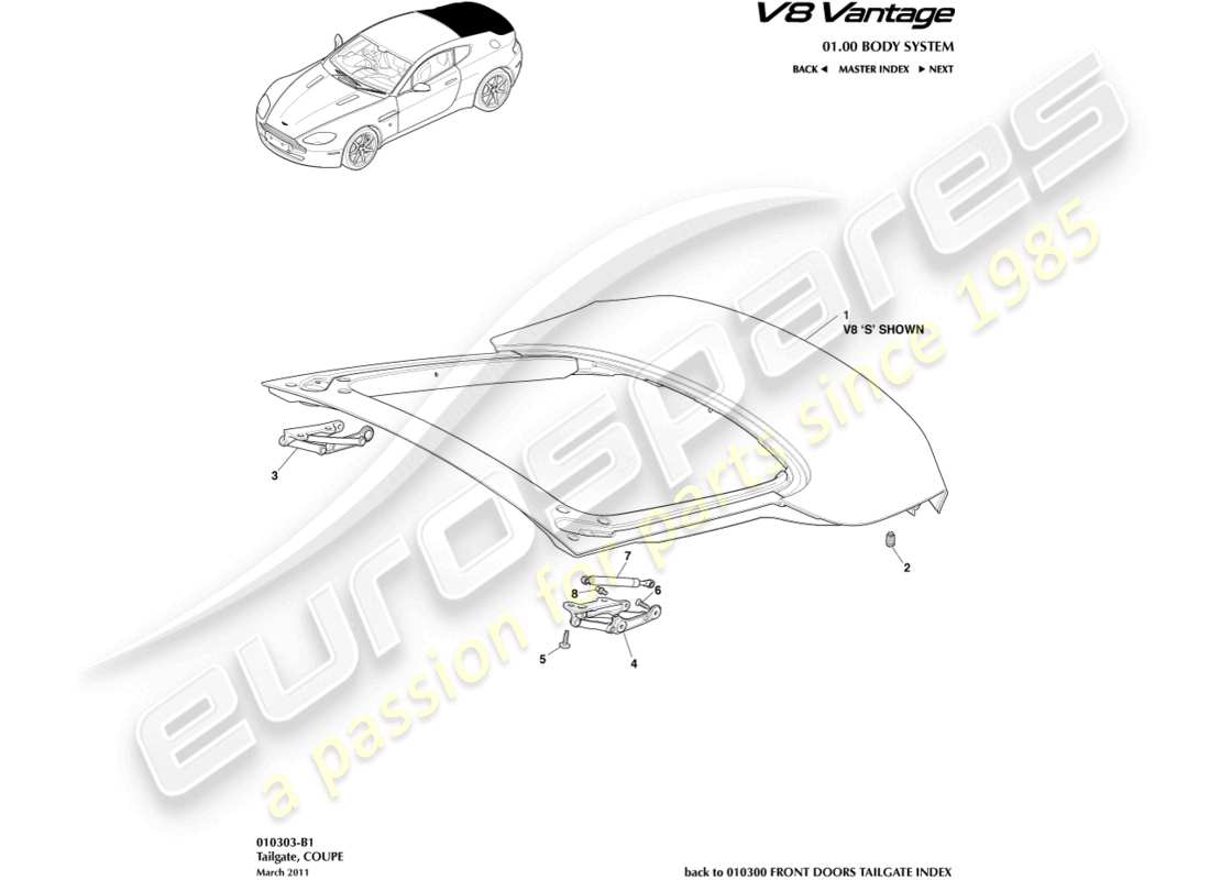 a part diagram from the Aston Martin V8 Vantage (2009) parts catalogue