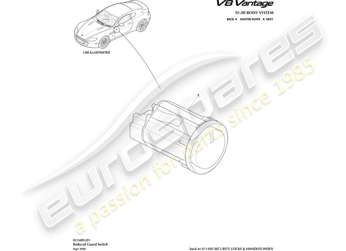 a part diagram from the aston martin v8 vantage (2013) parts catalogue