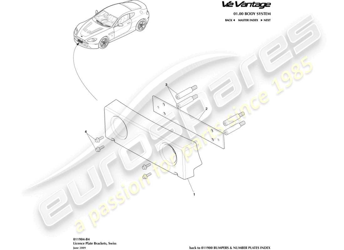 a part diagram from the aston martin v12 vantage (2011) parts catalogue