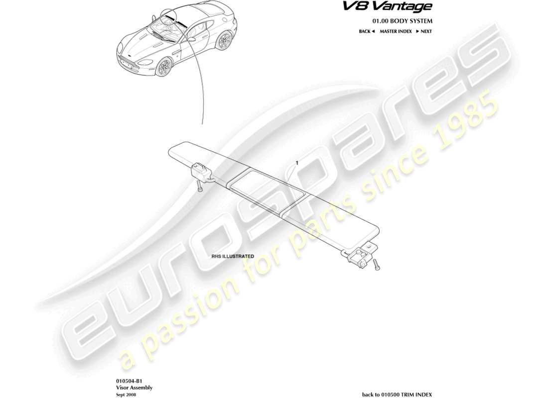 a part diagram from the aston martin v8 vantage (2009) parts catalogue
