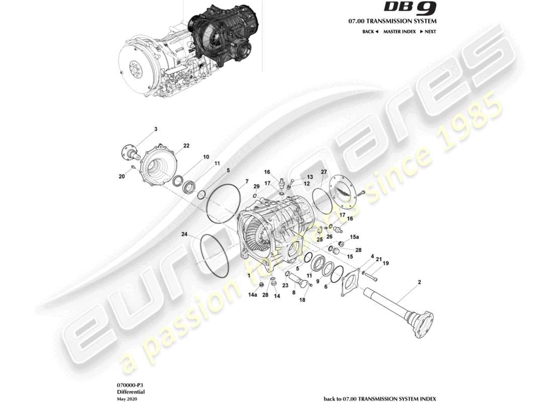aston martin db9 (2011) differential parts diagram