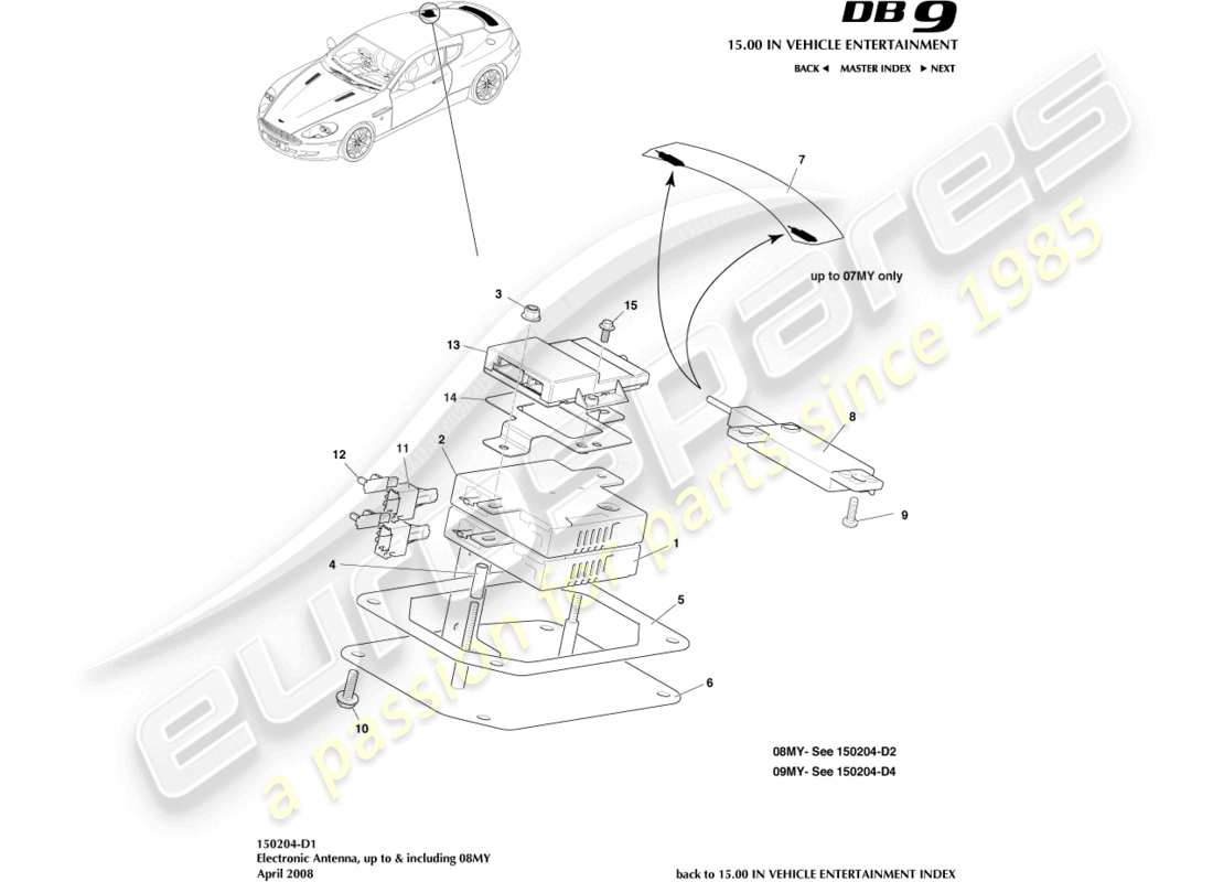 aston martin db9 (2009) electronic antenna parts diagram