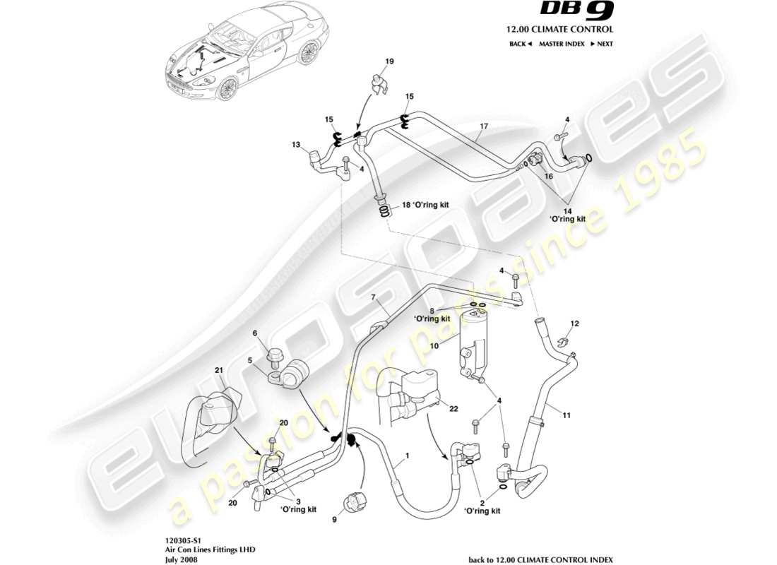 aston martin db9 (2010) air con line, lhd parts diagram