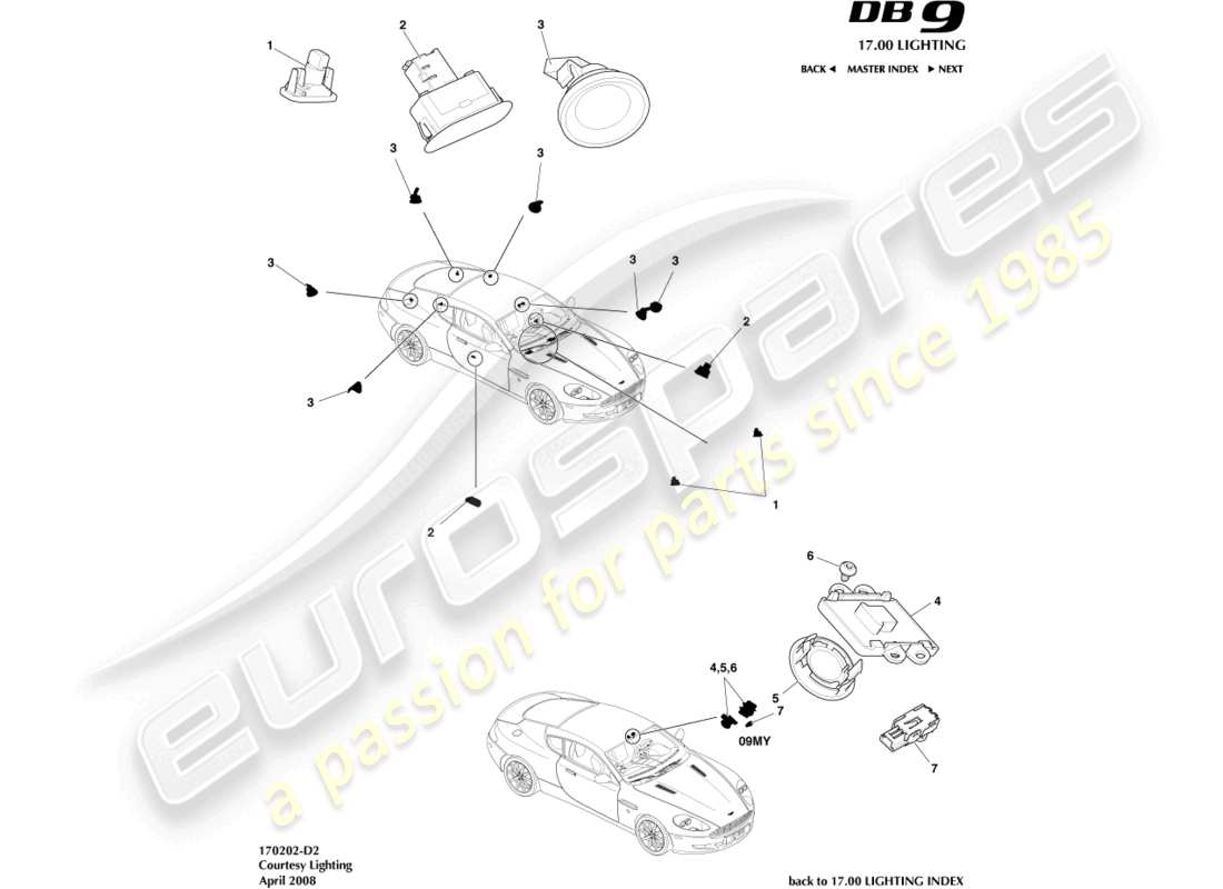 a part diagram from the aston martin db9 (2010) parts catalogue