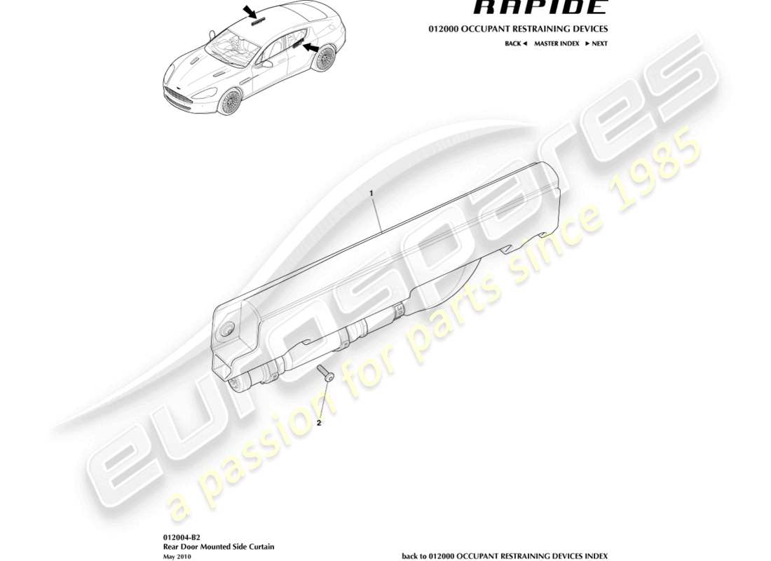 a part diagram from the aston martin rapide (2019) parts catalogue