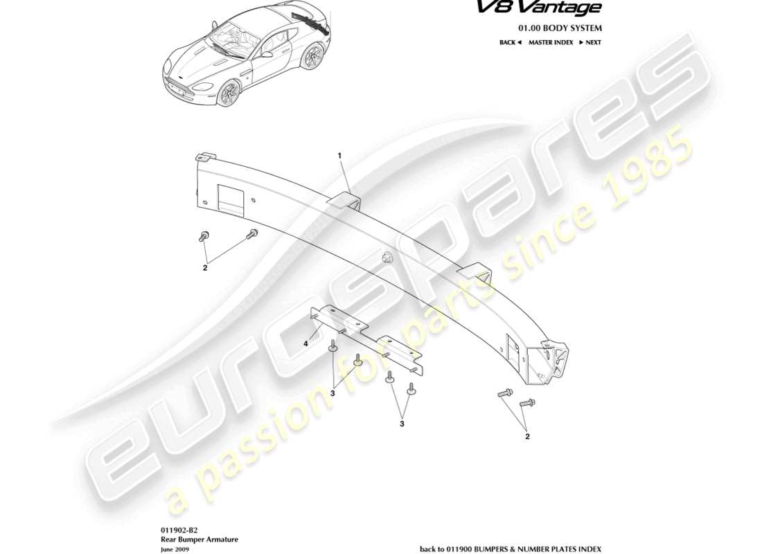 aston martin v8 vantage (2017) rear bumper armature part diagram