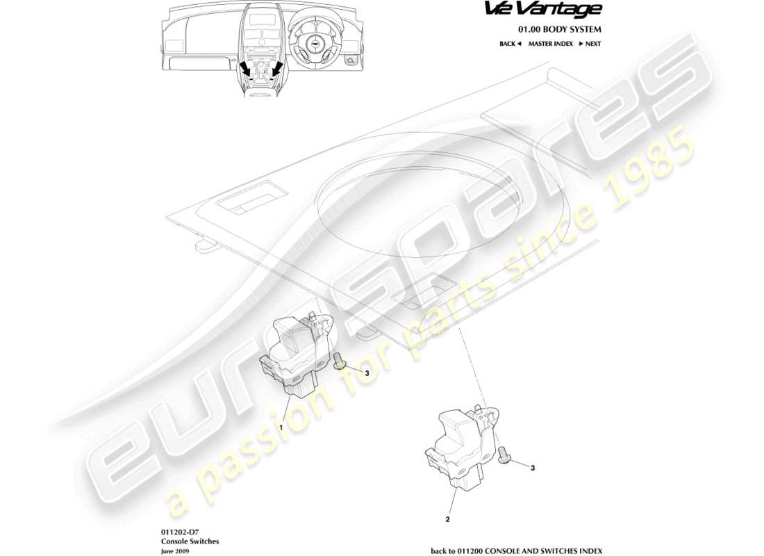aston martin v12 vantage (2013) console switches part diagram