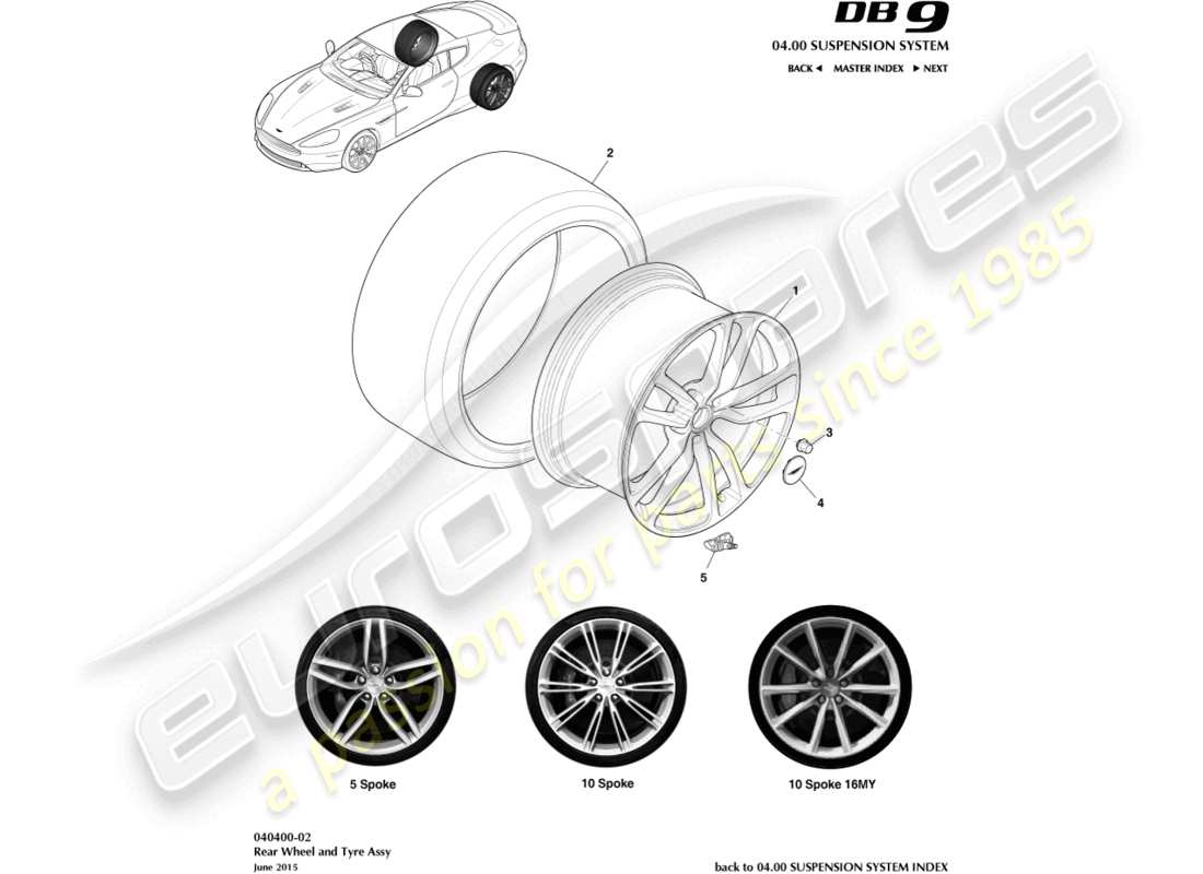 aston martin db9 (2014) wheel & tyres, rear parts diagram