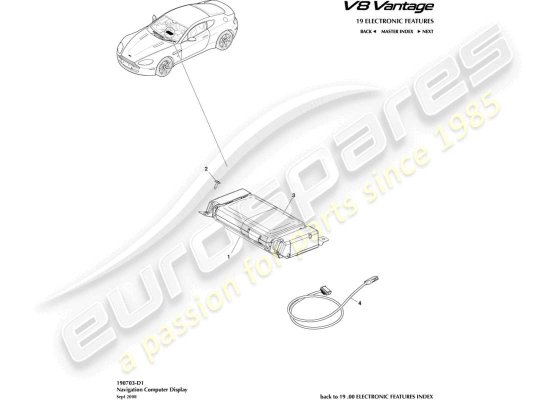 aston martin v8 vantage (2014) navigation display part diagram