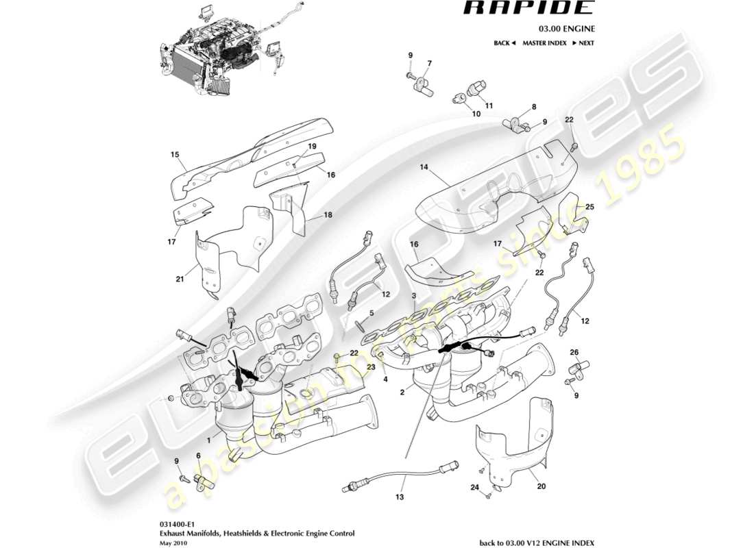aston martin rapide (2017) exhaust manifolds part diagram