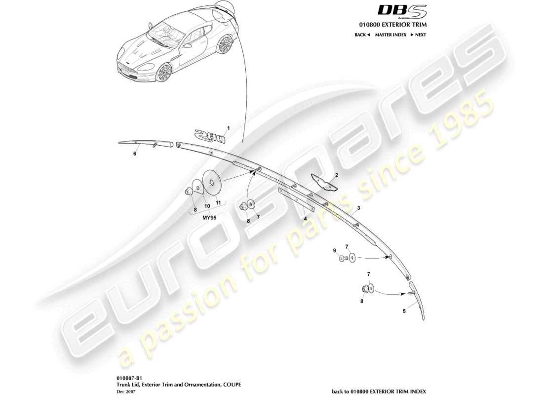 aston martin dbs (2011) trunk lid trim, coupe part diagram