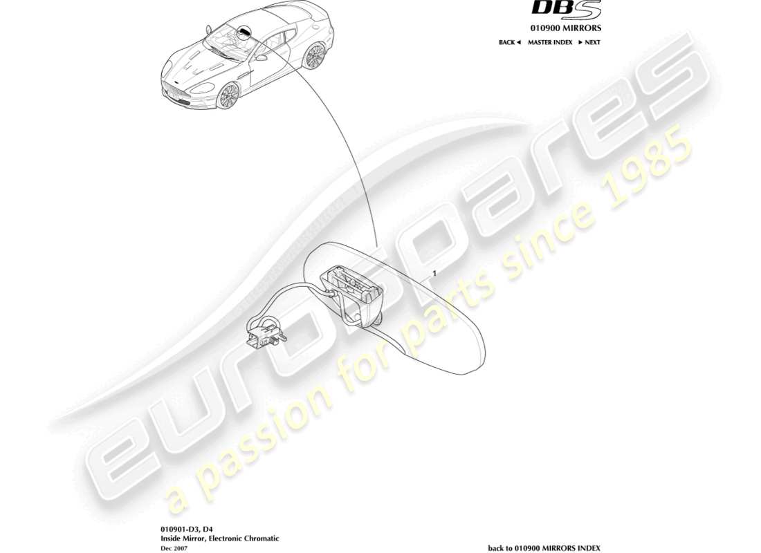 aston martin dbs (2011) interior mirror, chromatic part diagram