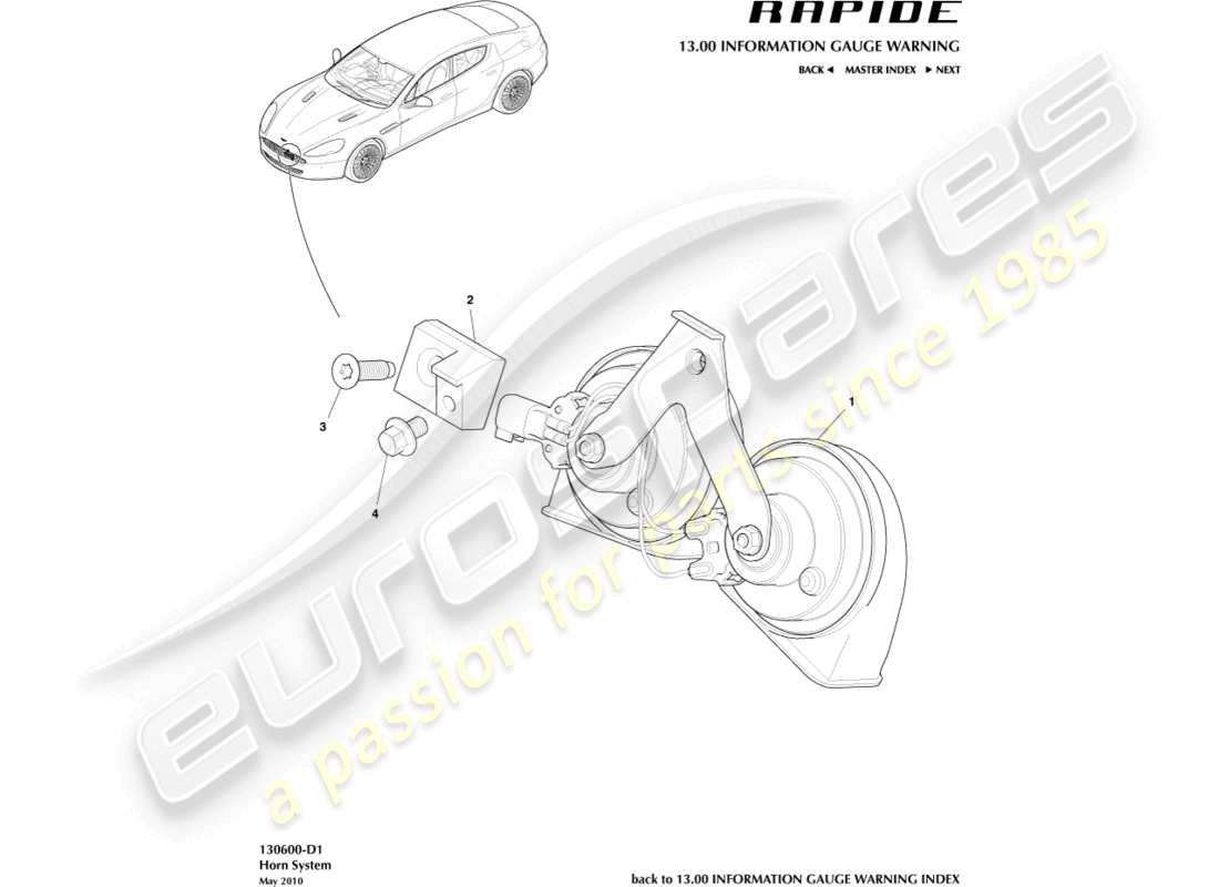 aston martin rapide (2017) traffic horn part diagram