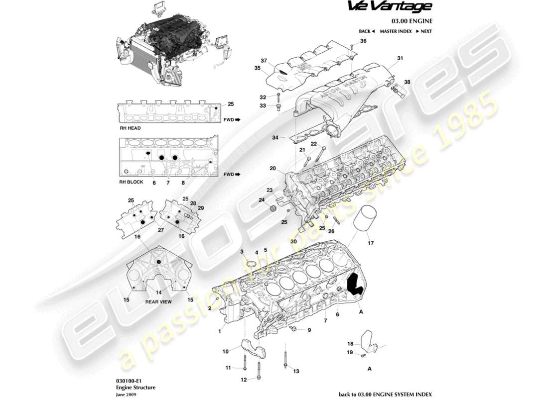 aston martin v12 vantage (2013) engine structure part diagram