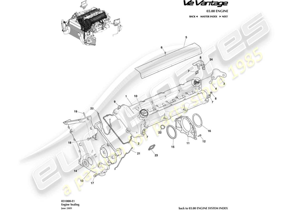 aston martin v12 vantage (2013) engine sealing part diagram