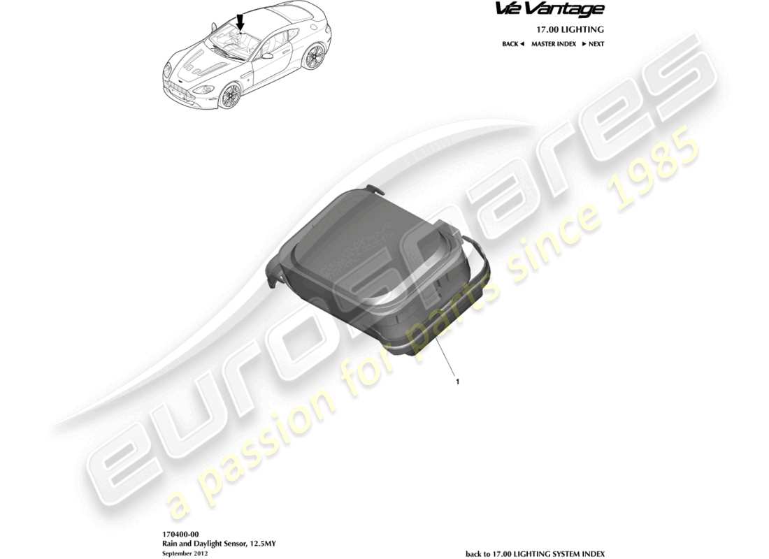 aston martin v12 vantage (2011) rain & daylight sensor part diagram