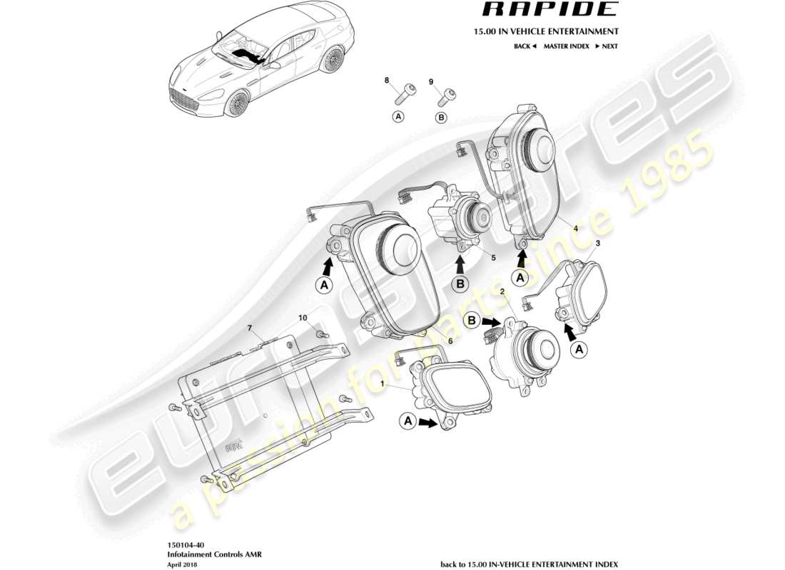 aston martin rapide (2013) infotainment controls, amr parts diagram