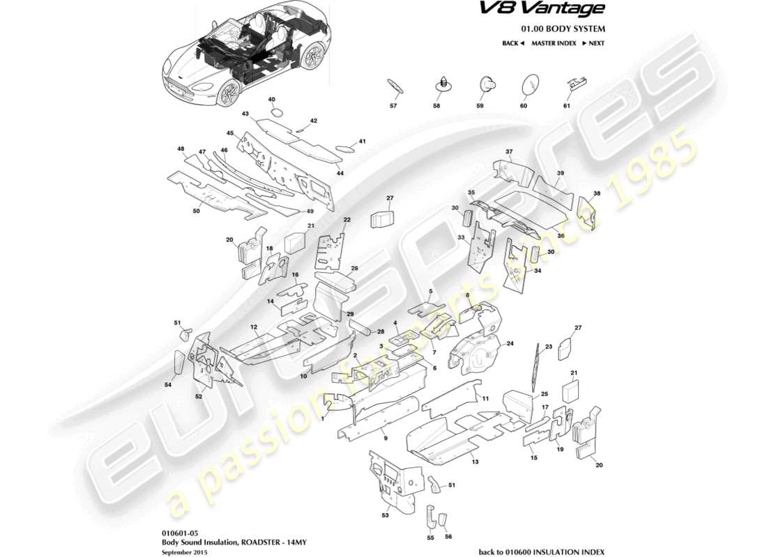 aston martin vantage gt8 (2017) body insulation, roadster, 14my part diagram