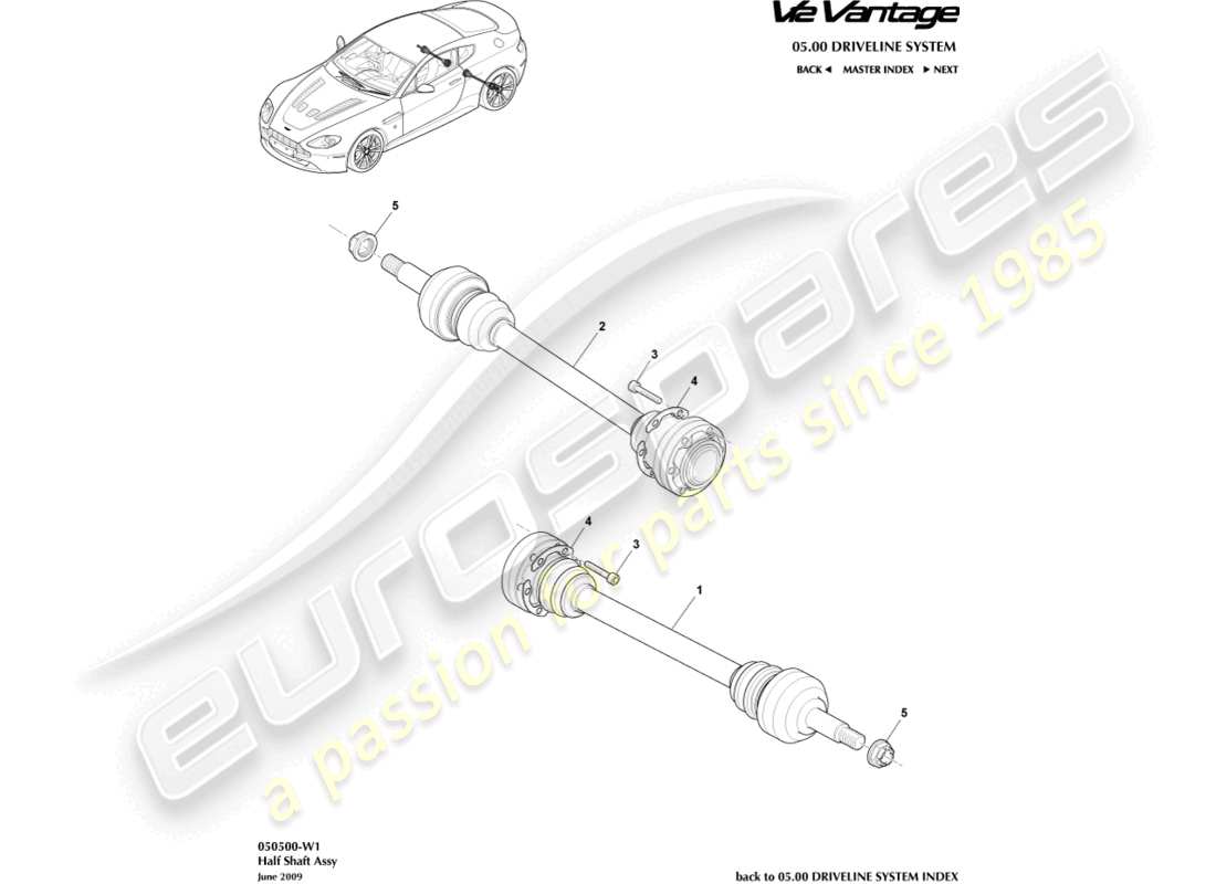 aston martin v12 vantage (2010) rear halfshaft assembly part diagram