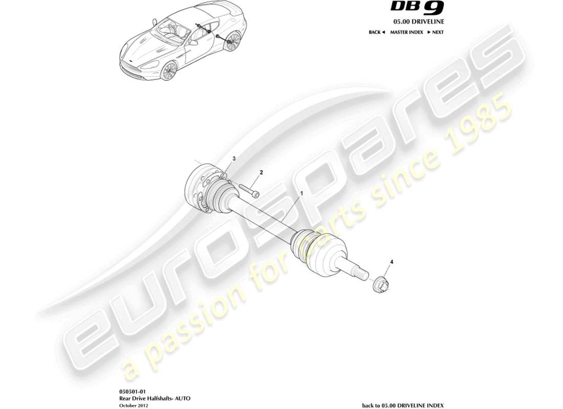 aston martin db9 (2016) rear halfshaft assembly parts diagram
