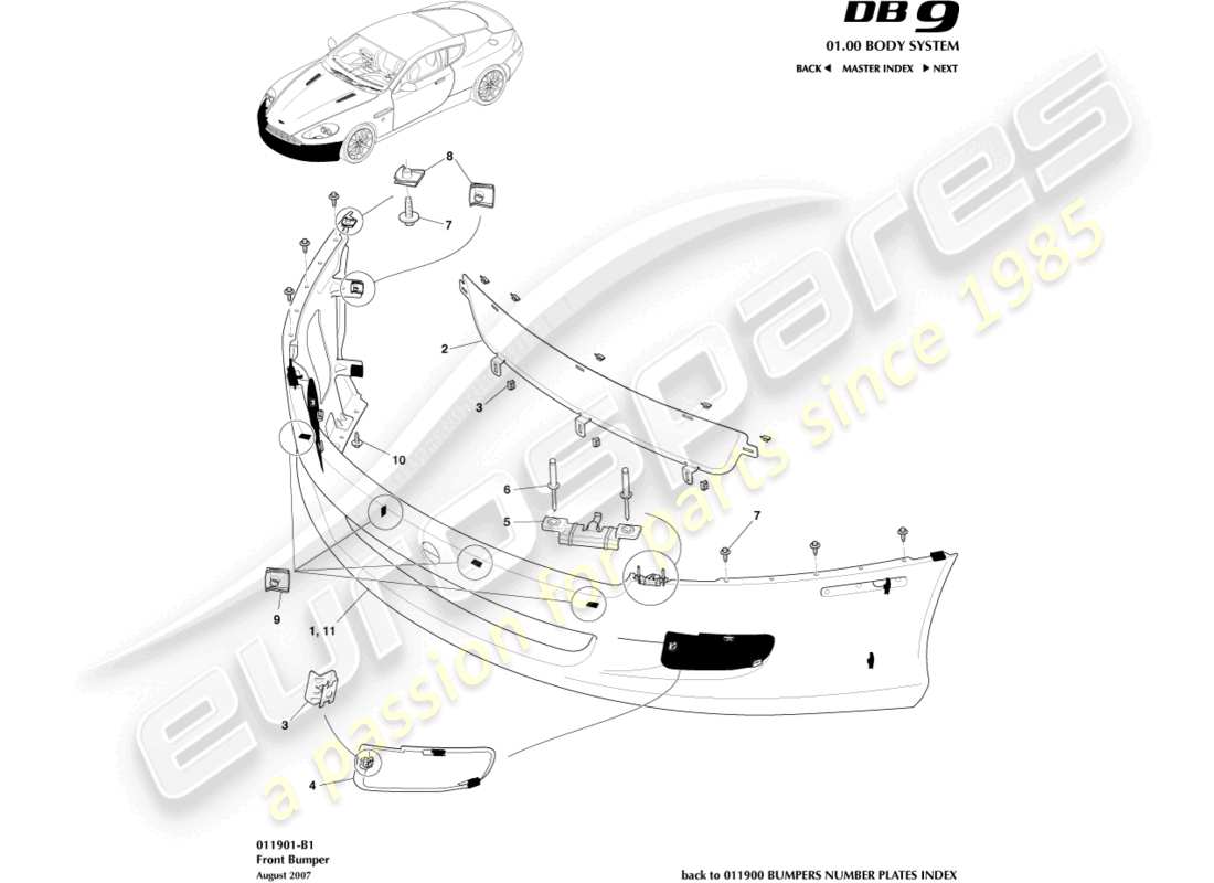 aston martin db9 (2009) front bumper parts diagram