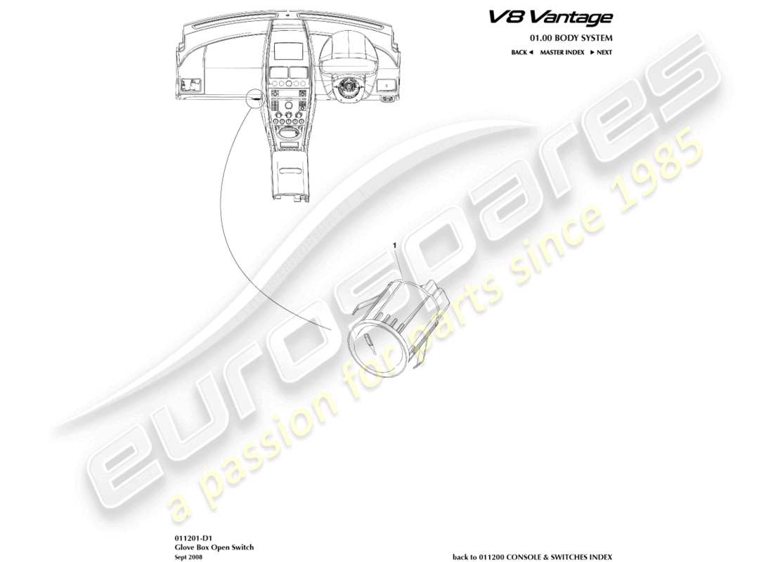 aston martin v8 vantage (2014) glove box switch part diagram