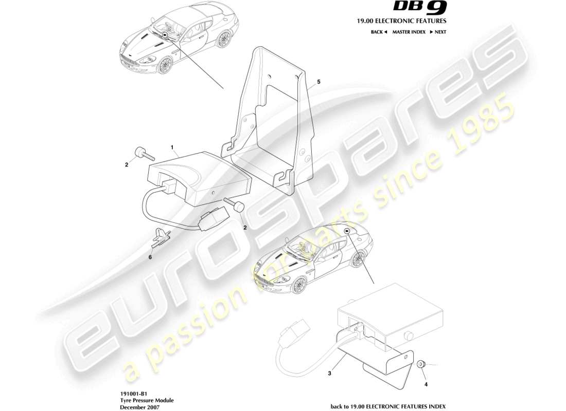 aston martin db9 (2010) tyre pressure module parts diagram