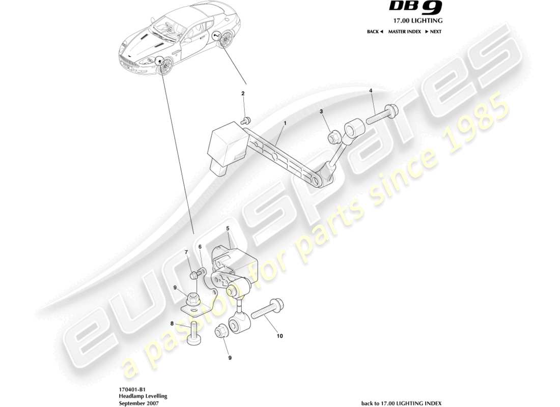 a part diagram from the aston martin db9 (2010) parts catalogue