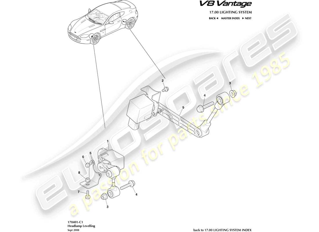 a part diagram from the aston martin v8 vantage parts catalogue