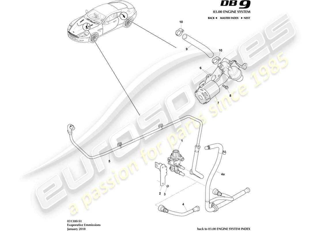 a part diagram from the aston martin db9 parts catalogue
