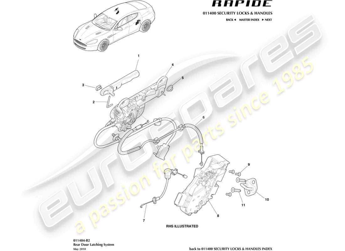 a part diagram from the aston martin rapide (2013) parts catalogue