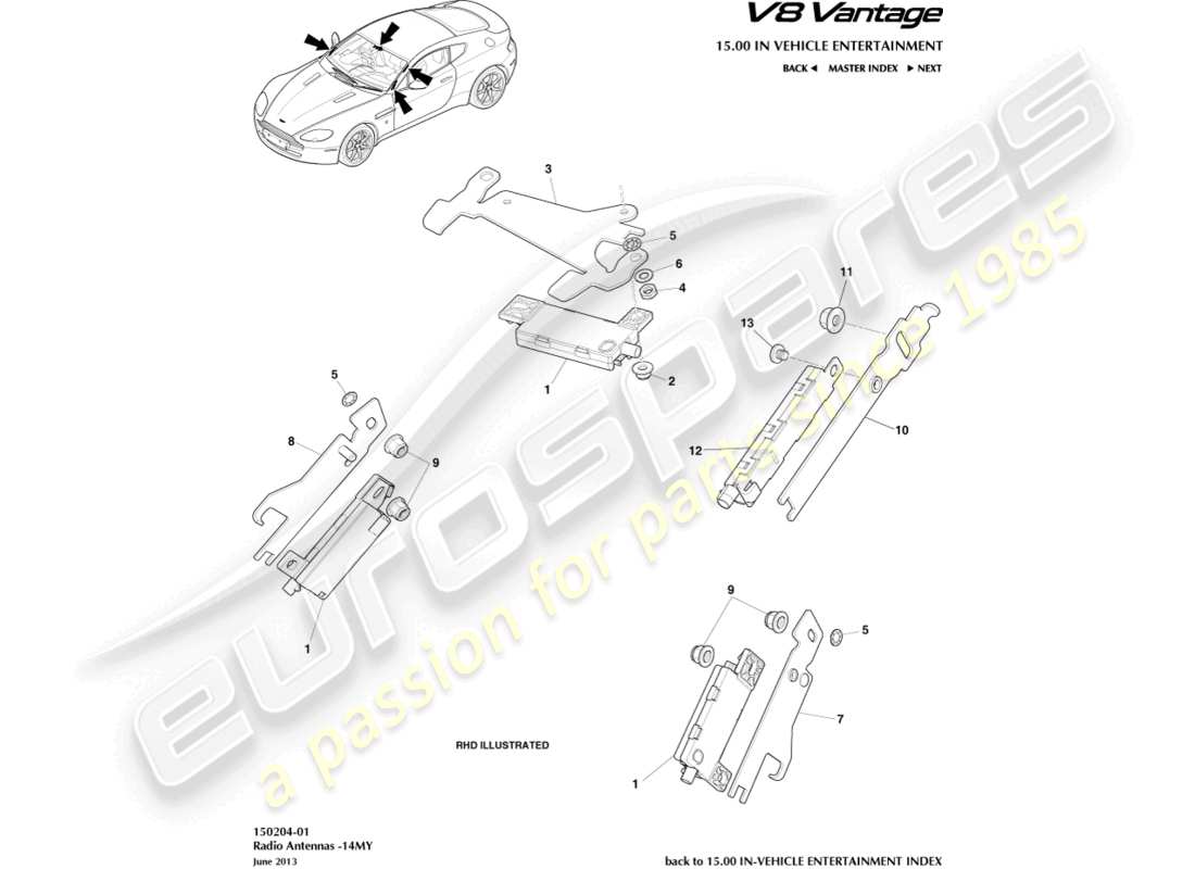 a part diagram from the aston martin v8 vantage (2016) parts catalogue