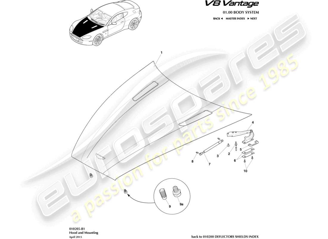 a part diagram from the Aston Martin V8 Vantage (2009) parts catalogue