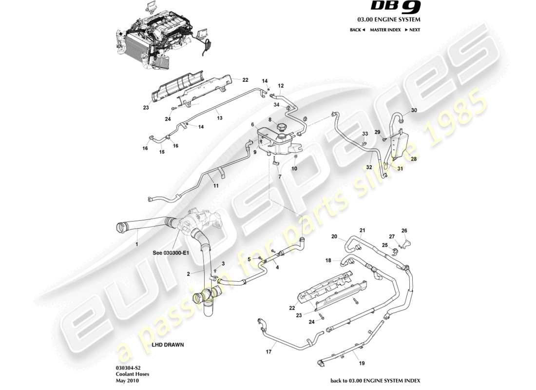 a part diagram from the Aston Martin DB9 (2004) parts catalogue