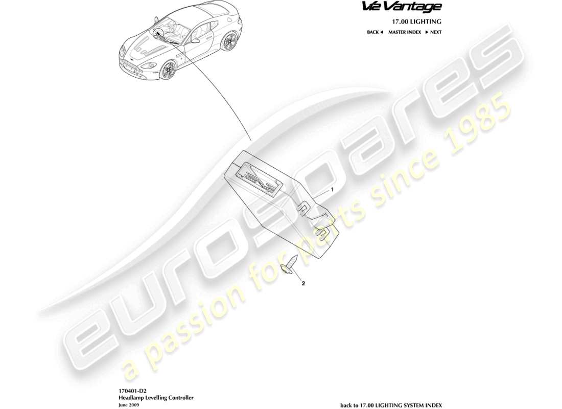 aston martin v12 vantage (2011) headlamp leveling controller part diagram