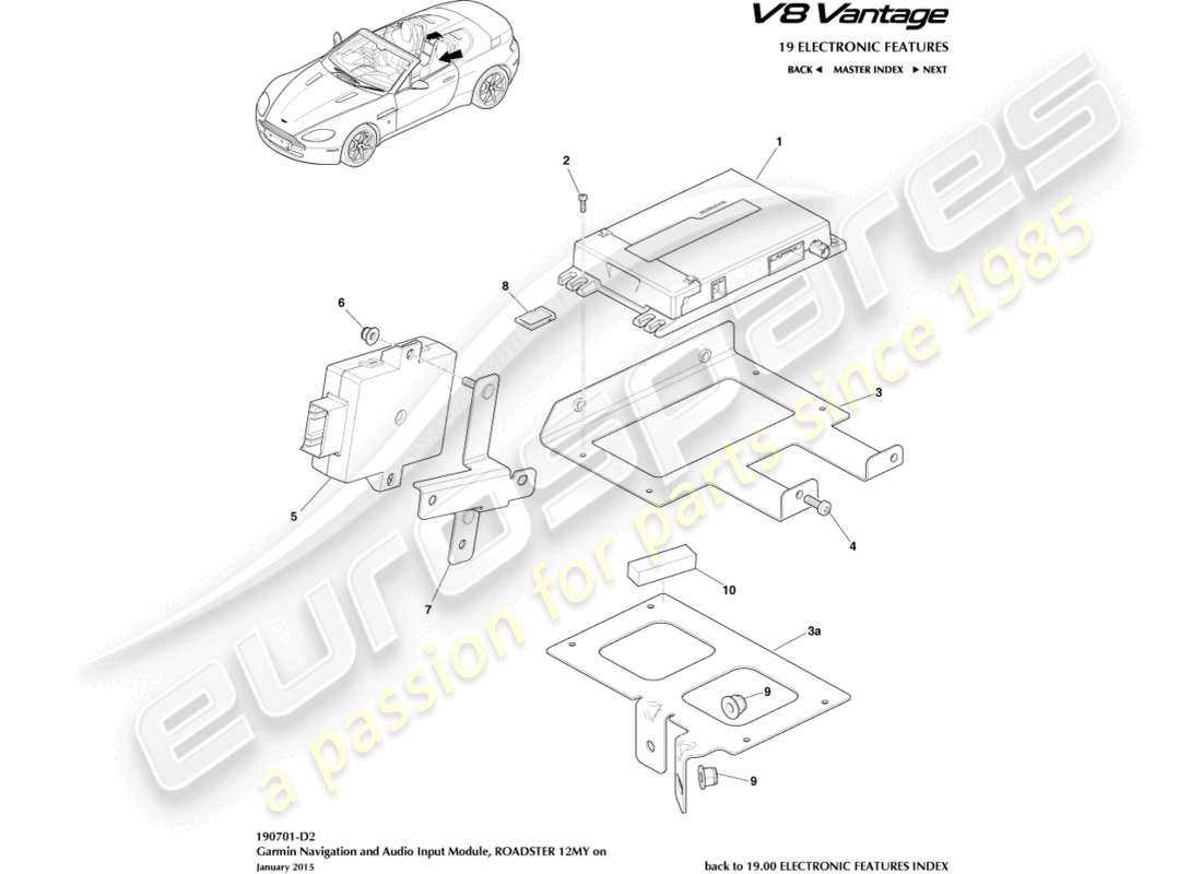 aston martin v8 vantage (2017) garmin navigation, roadster, 12my part diagram