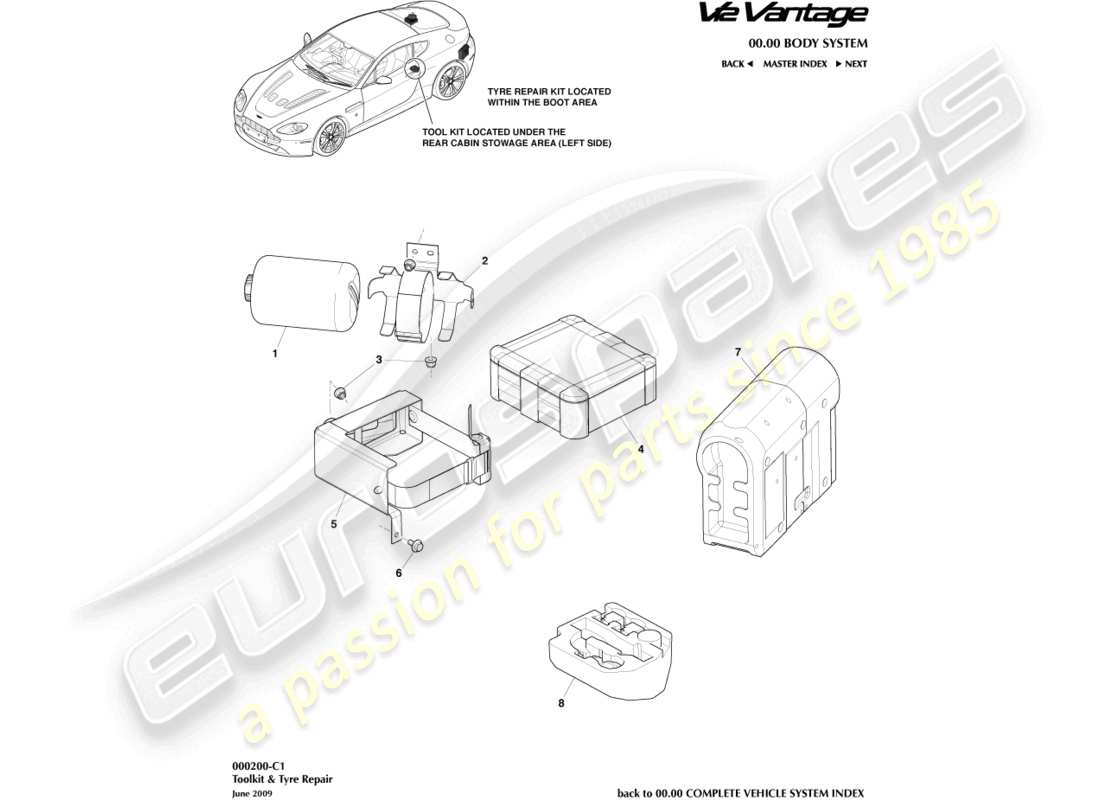 aston martin v12 vantage (2011) emergency equipment part diagram