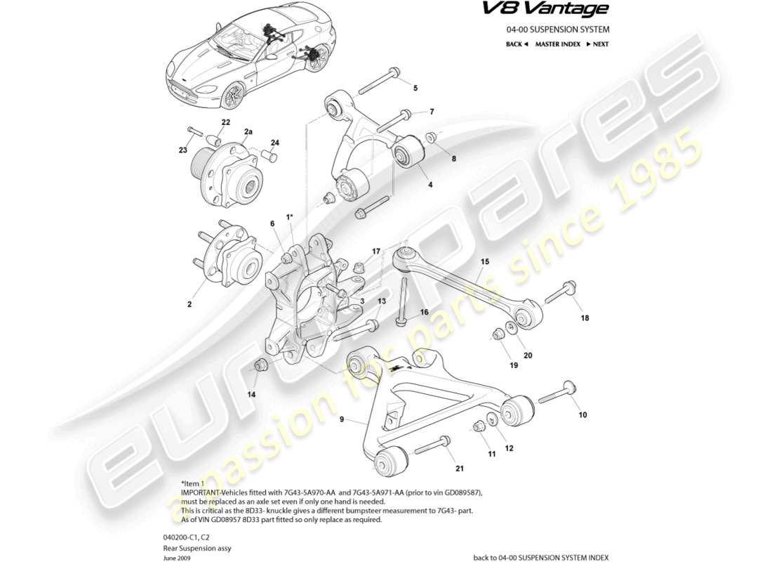 aston martin v8 vantage (2011) rear suspension assembly part diagram