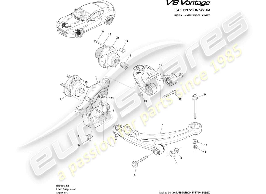 aston martin v8 vantage (2012) front suspension assembly part diagram
